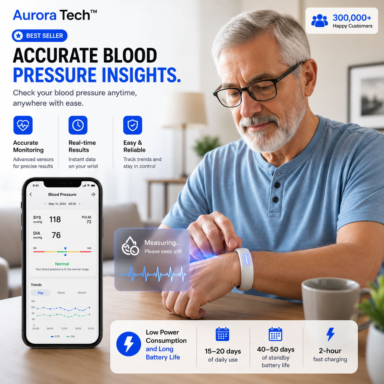 Aurora Tech™ Smart screenless health bracelet