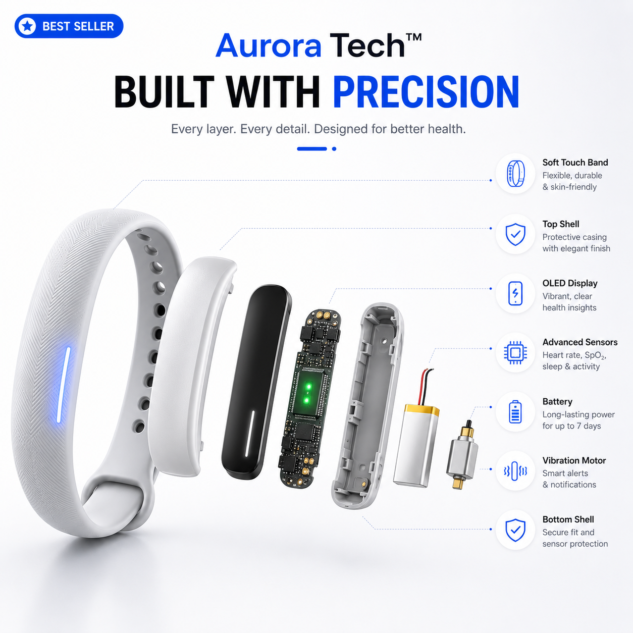 Aurora Tech™ Smart screenless health bracelet