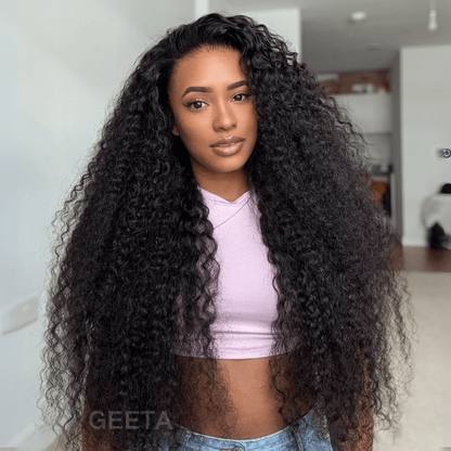 Geeta Hair $179 26Inch Curly 13x4 Lace Front Wig 100% Virgin Human Hair Wigs Black Curly Hair Pre Plucked Hairline
